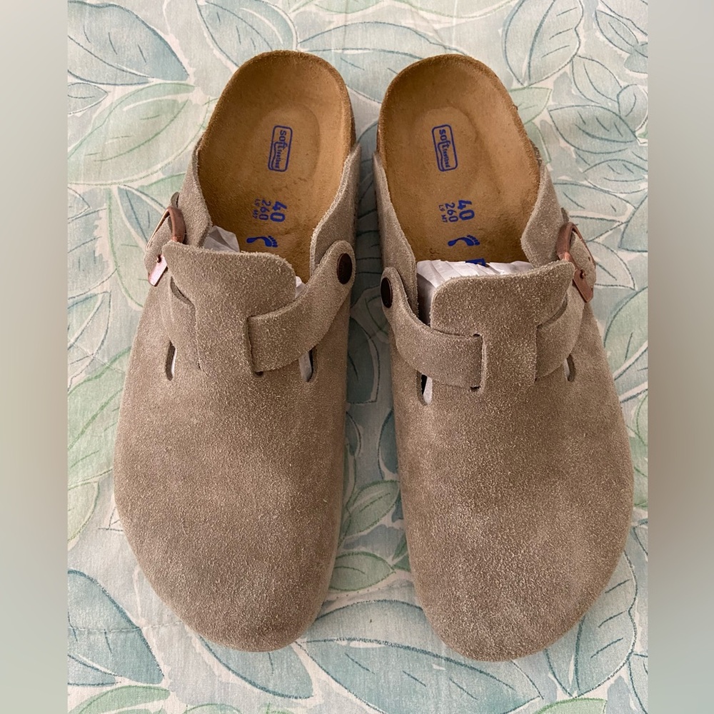 Birkenstock Suede Clogs in Taupe